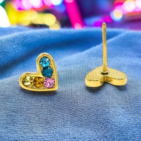 🆕️ Colorful Heart Stud 18K Gold Plated Stainless Steel Dainty Cute Earrings - Picture 7 of 11